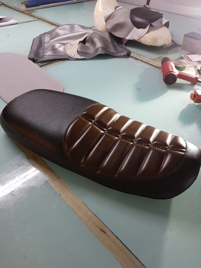 Custom motorcycle seat upholstery