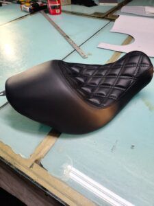 Custom motorcycle seat upholstery